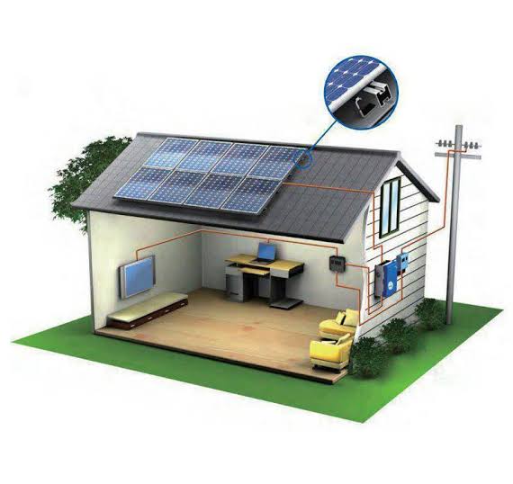 Esquema de sistema solar residencial conectado à rede